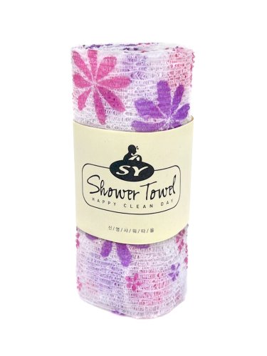 SY Shower Towel Корейская массажная мочалка для тела, пилинг-скраб уход, розовая, 30х90см