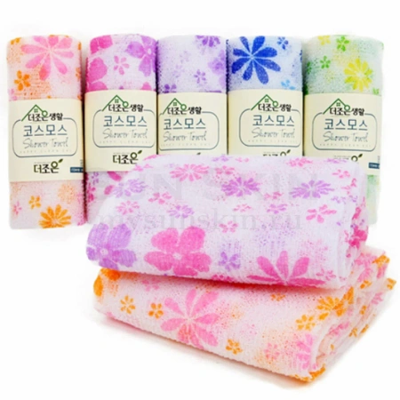 SY Shower Towel Корейская массажная мочалка для тела, пилинг-скраб уход, розовая, 30х90см